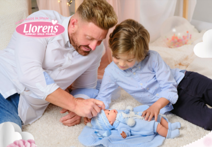 L20b Llorens babypop softbody baby pop met geluid blauwe kleding deken en speen 38 cm - Afbeelding 4