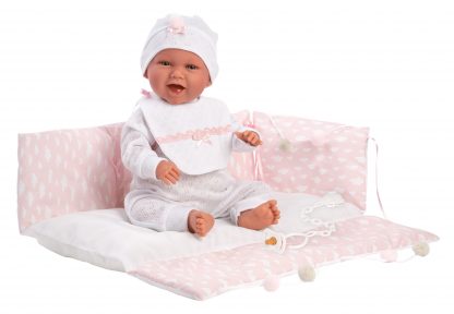 AANBIEDING: Llorens babypop soft body vrolijk met geluid kussen en speen 42 cm - Afbeelding 9