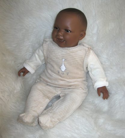 AD3l6 Levensechte Babypop soft body pop donker in beige velours set 53 cm - Afbeelding 7