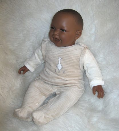 AD3l6 Levensechte Babypop soft body pop donker in beige velours set 53 cm - Afbeelding 21