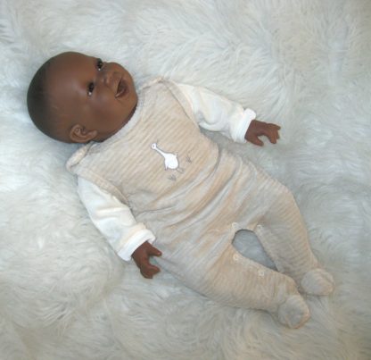 AD3l6 Levensechte Babypop soft body pop donker in beige velours set 53 cm - Afbeelding 6