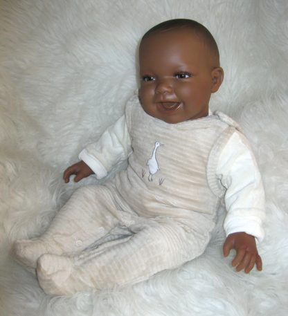 AD3l6 Levensechte Babypop soft body pop donker in beige velours set 53 cm