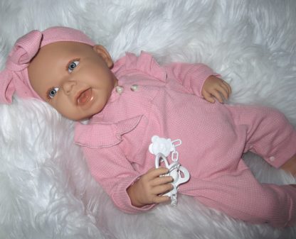 AD8m Levensechte Babypop Lily softbody met wafelpakje met hoofdband roze en speen 52 cm - Afbeelding 7
