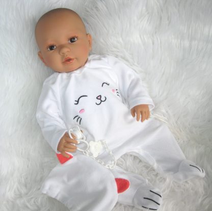 AD9d Levensechte Babypop Leoni softbody bruine ogen in 2 delig setje wit en speen 52 cm - Afbeelding 27