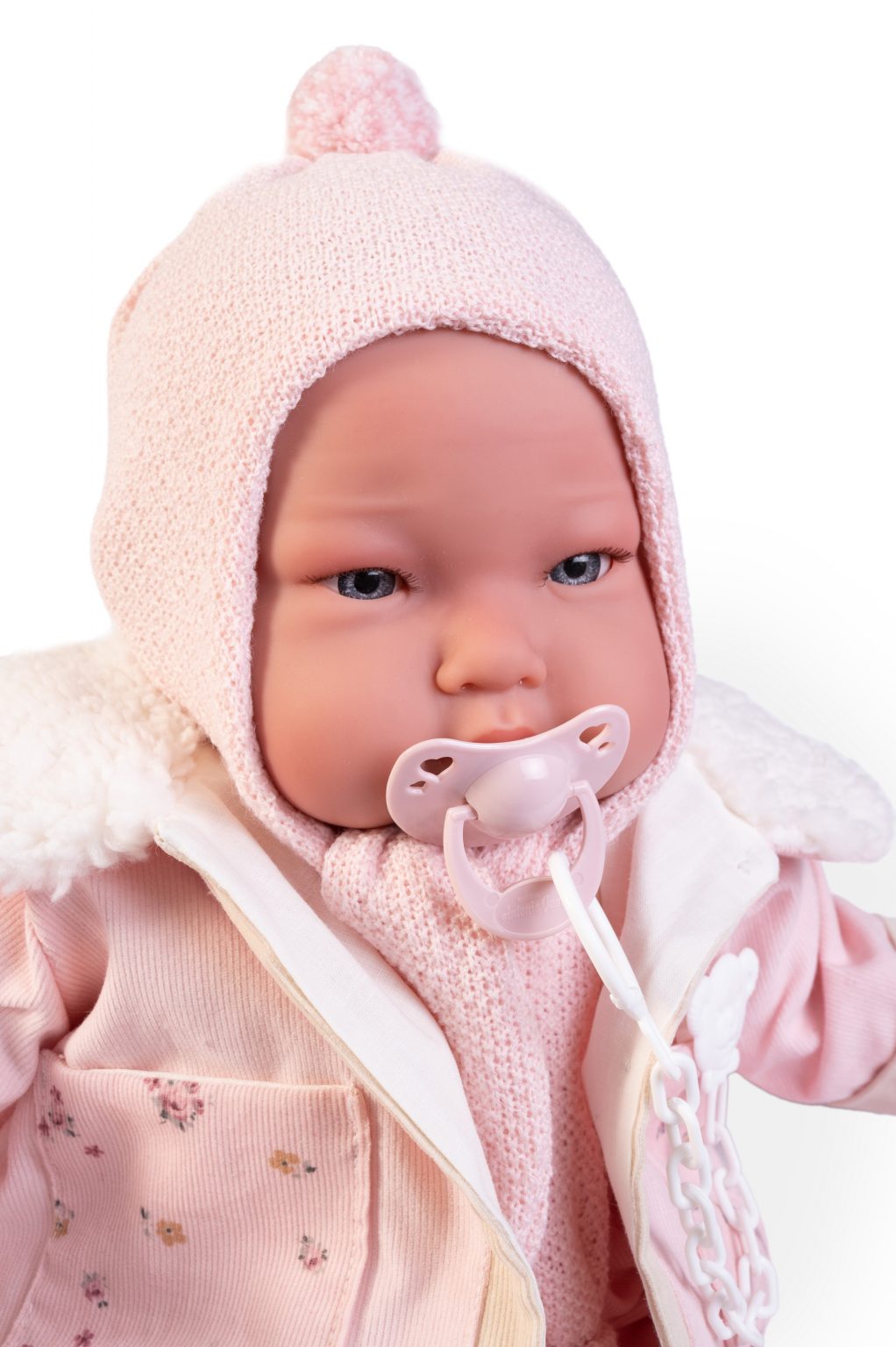 Llorens pop Lola met witte muts - 38cm - Levensechte poppen kopen