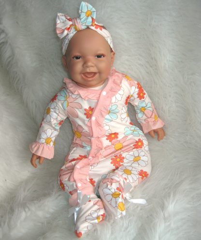 AD3l2 Levensechte Babypop soft body Naomi bruine ogen in kleding en speen 53 cm - Limited Edition - Afbeelding 2