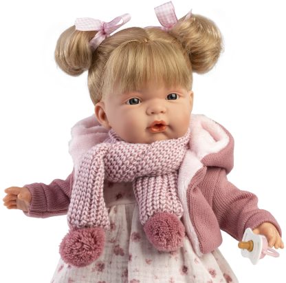 L17b Llorens babypop soft body pop blond haar met geluid kleding speen 38 cm