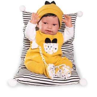 AJ18f Antonio Juan pop babypop softbody bruine ogen met haar kleding en speen 42 cm