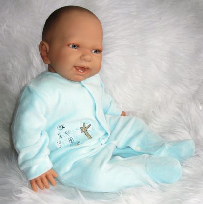 AD4a Levensechte Babypop soft body pop vrolijk in velours pakje mint  53 cm - Afbeelding 3