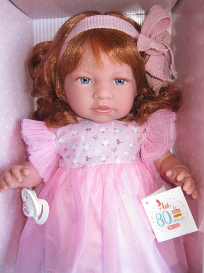 AS11 Asi soft body pop Nori met rood haar tule jurk en speen 46 cm - Afbeelding 2