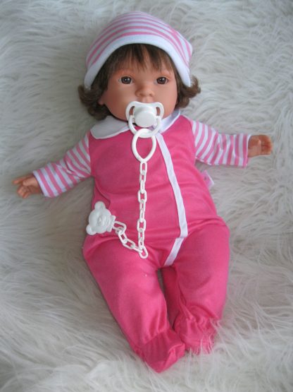 L29 Llorens babypop soft body pop bruin haar geluid speen 38 cm Doos beschadigd - Afbeelding 14