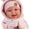 L09d Llorens levensechte babypop soft body bruine ogen kleding en speen 42 cm - zonder geluid - Afbeelding 9
