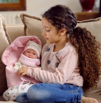 L02g Llorens levensechte babypop meisje full body met kleding slaapzak en speen 40 cm - Afbeelding 3