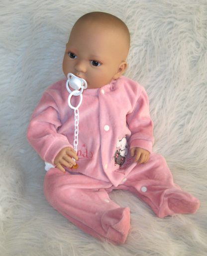 AD9c Levensechte Babypop Leoni softbody bruine ogen met velours pakje en speen 52 cm - Afbeelding 12