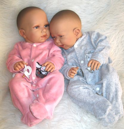 ADK Levensechte Babypoppen set new born meisje en jongen 52 cm in velours pakje - Afbeelding 3
