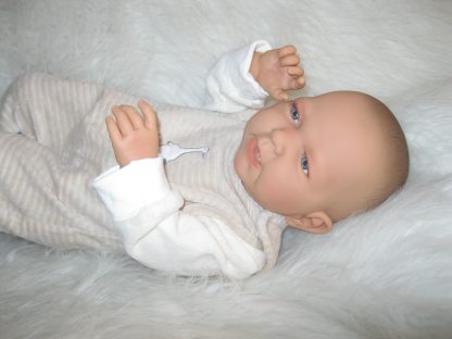 ADK1e Levensechte Babypop Newborn Jongen full body blank 52 cm in velours set beige - Afbeelding 8