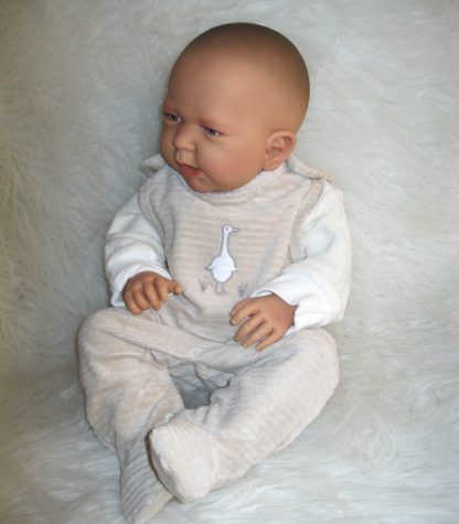 ADK1e Levensechte Babypop Newborn Jongen full body blank 52 cm in velours set beige - Afbeelding 5