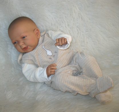 ADK1e Levensechte Babypop Newborn Jongen full body blank 52 cm in velours set beige - Afbeelding 2
