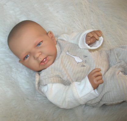 ADK1e Levensechte Babypop Newborn Jongen full body blank 52 cm in velours set beige - Afbeelding 17
