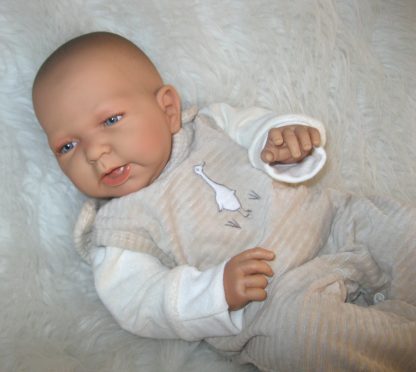 ADK1e Levensechte Babypop Newborn Jongen full body blank 52 cm in velours set beige - Afbeelding 6