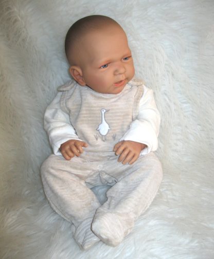 ADK1e Levensechte Babypop Newborn Jongen full body blank 52 cm in velours set beige - Afbeelding 10