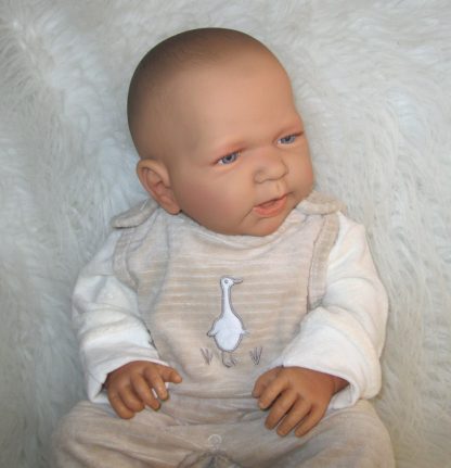 ADK1e Levensechte Babypop Newborn Jongen full body blank 52 cm in velours set beige - Afbeelding 18
