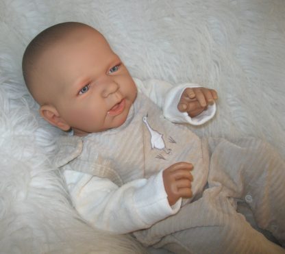 ADK1e Levensechte Babypop Newborn Jongen full body blank 52 cm in velours set beige - Afbeelding 3