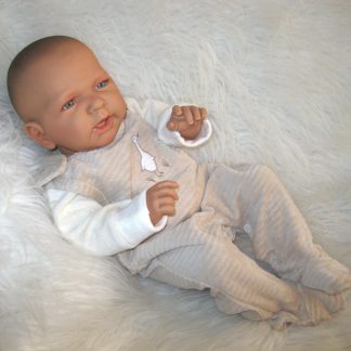 ADK1e Levensechte Babypop Newborn Jongen full body blank 52 cm in velours set beige