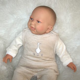 AD4a Levensechte Babypop soft body pop vrolijk in velours set beige 53 cm