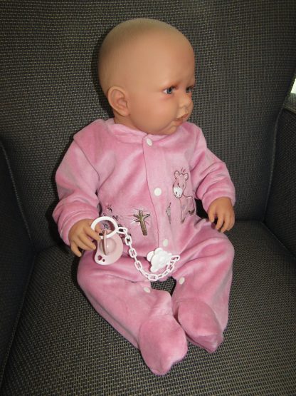 AD8b Levensechte Babypop Kristina soft body in velours pakje roze met speen 52 cm - Afbeelding 12