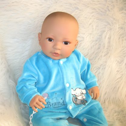 AD9i Levensechte Babypop Leoni soft body bruine ogen in velours pakje met speen 52 cm - Afbeelding 8