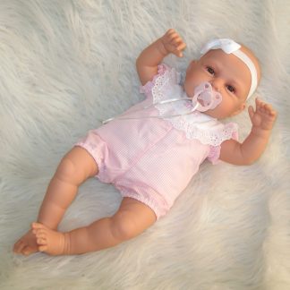 AJ12a Antonio Juan levensechte babypop Babydo bruine ogen in kleding speen 50 cm