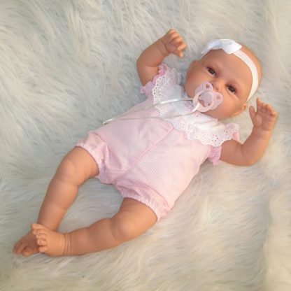 AJ12a Antonio Juan levensechte babypop Babydo bruine ogen in kleding speen 50 cm