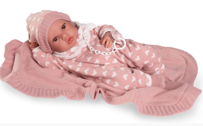 AJ01e Antonio Juan levensechte babypop meisje full body bruine ogen kleding speen 42 cm - Afbeelding 10
