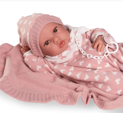 AJ01e Antonio Juan levensechte babypop meisje full body bruine ogen kleding speen 42 cm - Afbeelding 11