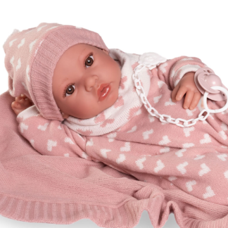 AJ01e Antonio Juan levensechte babypop meisje full body bruine ogen kleding speen 42 cm
