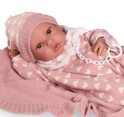 AJ01e Antonio Juan levensechte babypop meisje full body bruine ogen kleding speen 42 cm