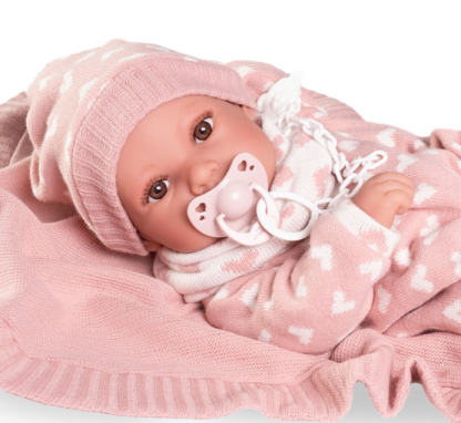 AJ01e Antonio Juan levensechte babypop meisje full body bruine ogen kleding speen 42 cm - Afbeelding 6