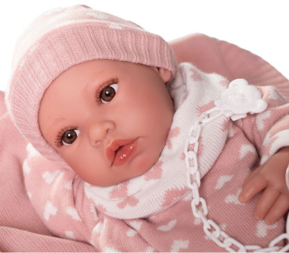 AJ01e Antonio Juan levensechte babypop meisje full body bruine ogen kleding speen 42 cm - Afbeelding 4