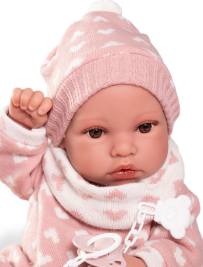 AJ01e Antonio Juan levensechte babypop meisje full body bruine ogen kleding speen 42 cm - Afbeelding 5