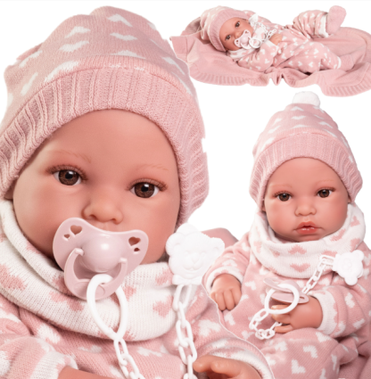 AJ01e Antonio Juan levensechte babypop meisje full body bruine ogen kleding speen 42 cm - Afbeelding 3
