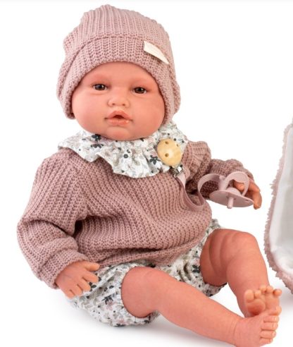 AJ10s Antonio Juan reborn baby love grote babypop bruine ogen kleding draagdoek speen 50 cm - Afbeelding 3