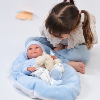 L00c Llorens levensechte babypop jongen fullbody in kleding en ligkussen 40 cm