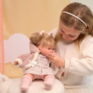 L18a Llorens babypop softbody pop blond haar geluid kleding en speen 42 cm