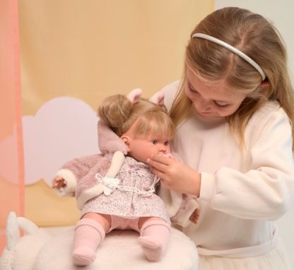 L18a Llorens babypop softbody pop blond haar geluid kleding en speen 42 cm