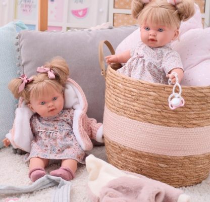 L18a Llorens babypop softbody pop blond haar geluid kleding en speen 42 cm - Afbeelding 9