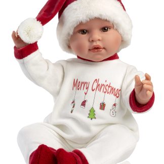 L10k Llorens levensechte babypop soft body baby pop met geluid Kerstkleding en speen 42 cm