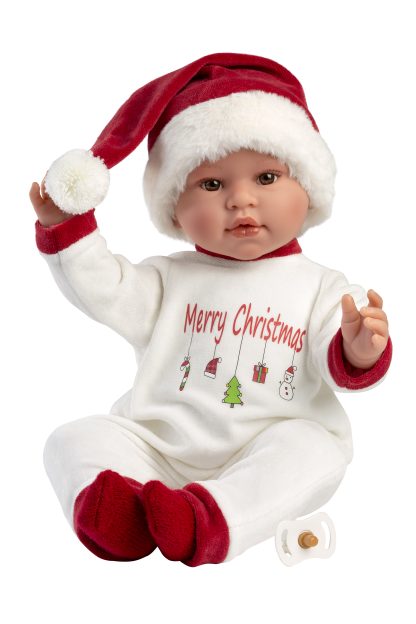L10k Llorens levensechte babypop soft body baby pop met geluid Kerstkleding en speen 42 cm