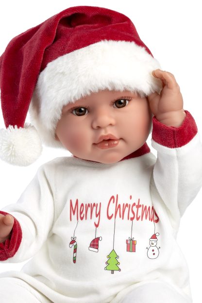 L10k Llorens levensechte babypop soft body baby pop met geluid Kerstkleding en speen 42 cm - Afbeelding 3