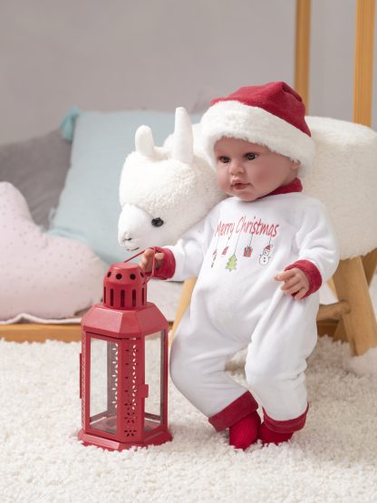 L10k Llorens levensechte babypop soft body baby pop met geluid Kerstkleding en speen 42 cm - Afbeelding 7